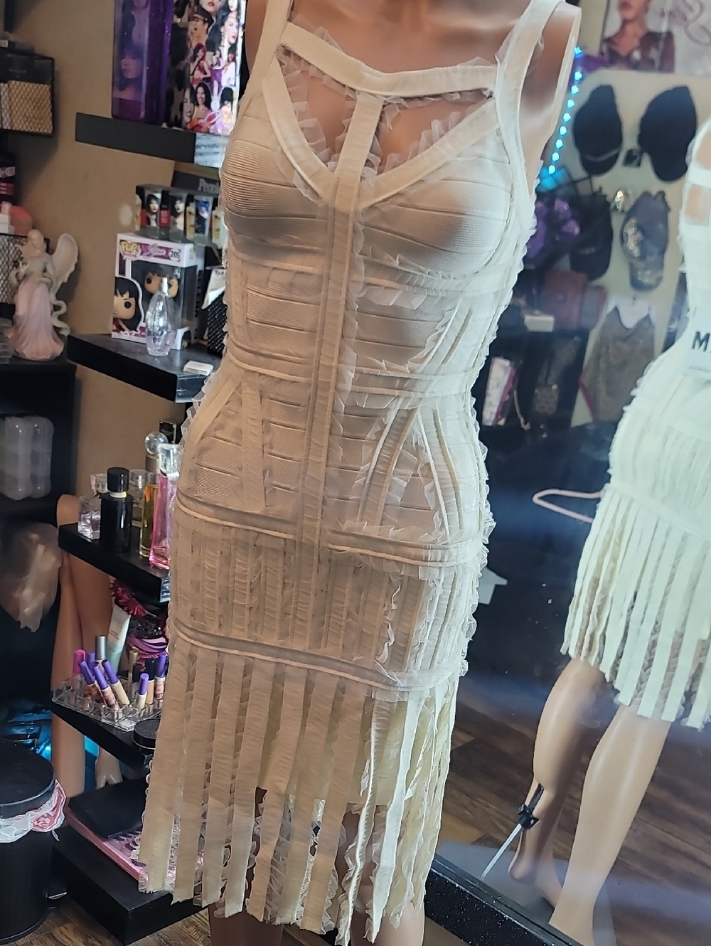 Cream Fringe Knit Dress